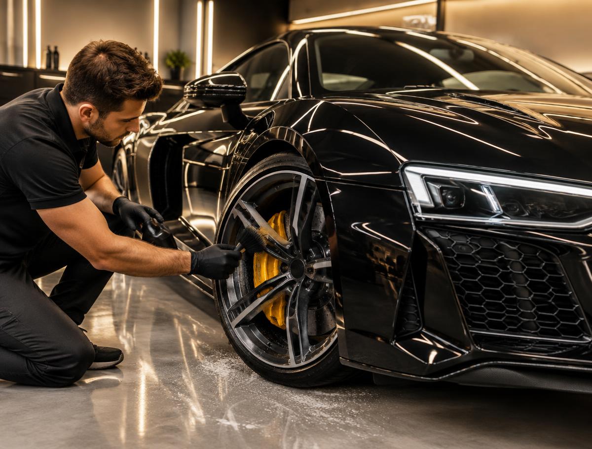 Professionelle Felgenreinigung an einem Audi R8